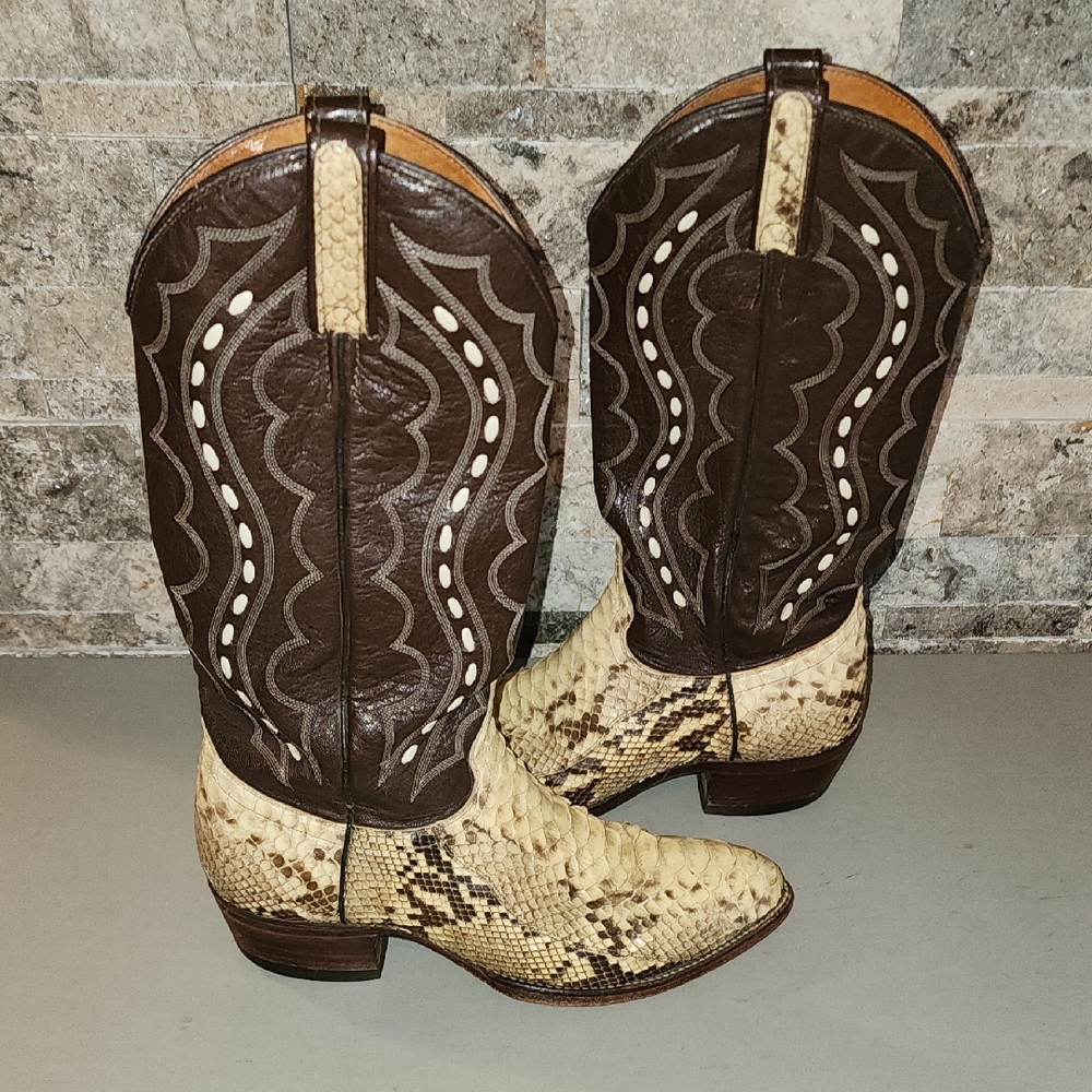 J Chisholm Cowboy Exotic Snakeskin Brown and Tan Western Cowboy Boots